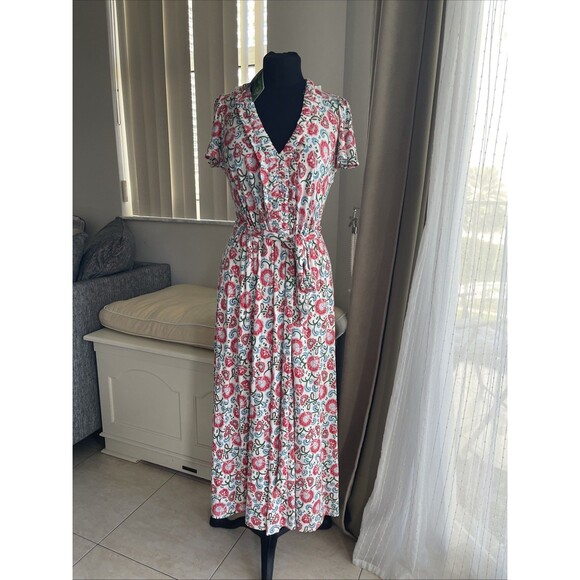 Boden Nicola Floral Print Jersey Tea Dress British Style Ruffle Belt Sz 8P NWT - Picture 2 of 9